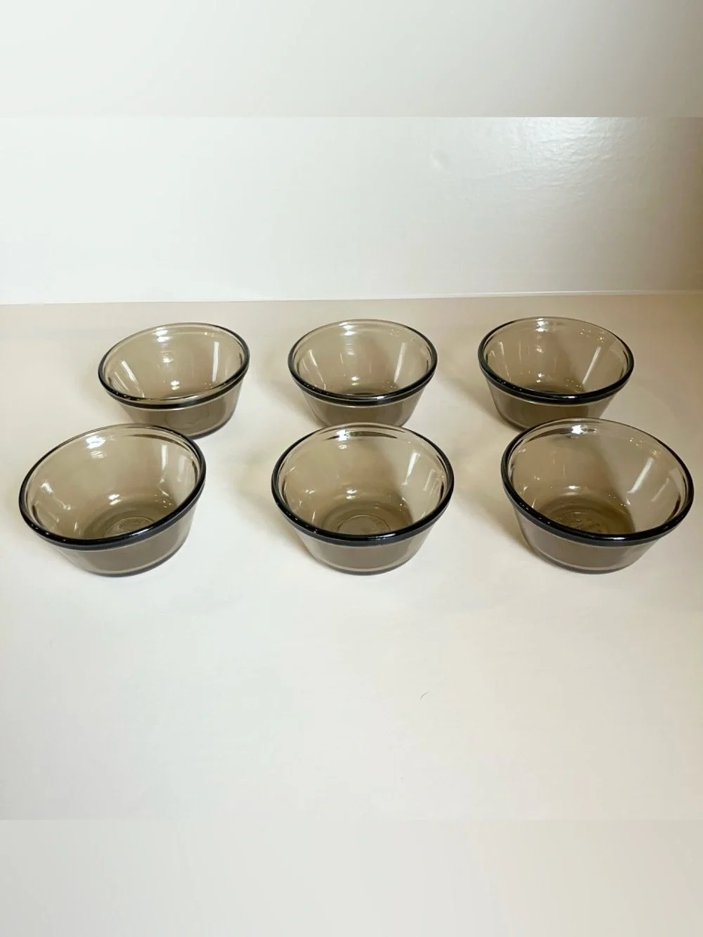 Vintage L'Ovenware 6-ounce Custard Cup Smoked Amber Glass Set of 6